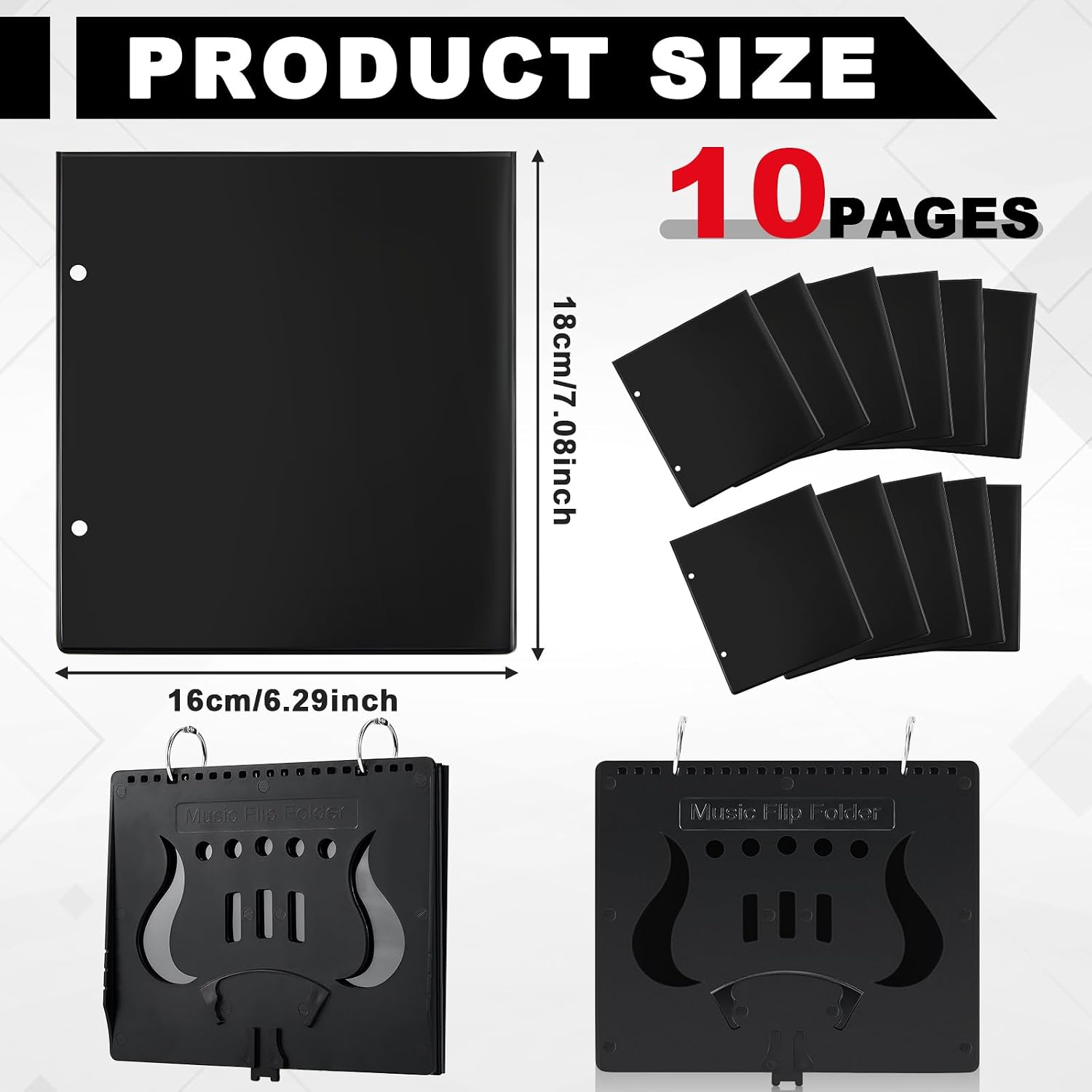 10 Sheets Music Flip Folder Marching Band Plastic Flip Folder Pages,Black