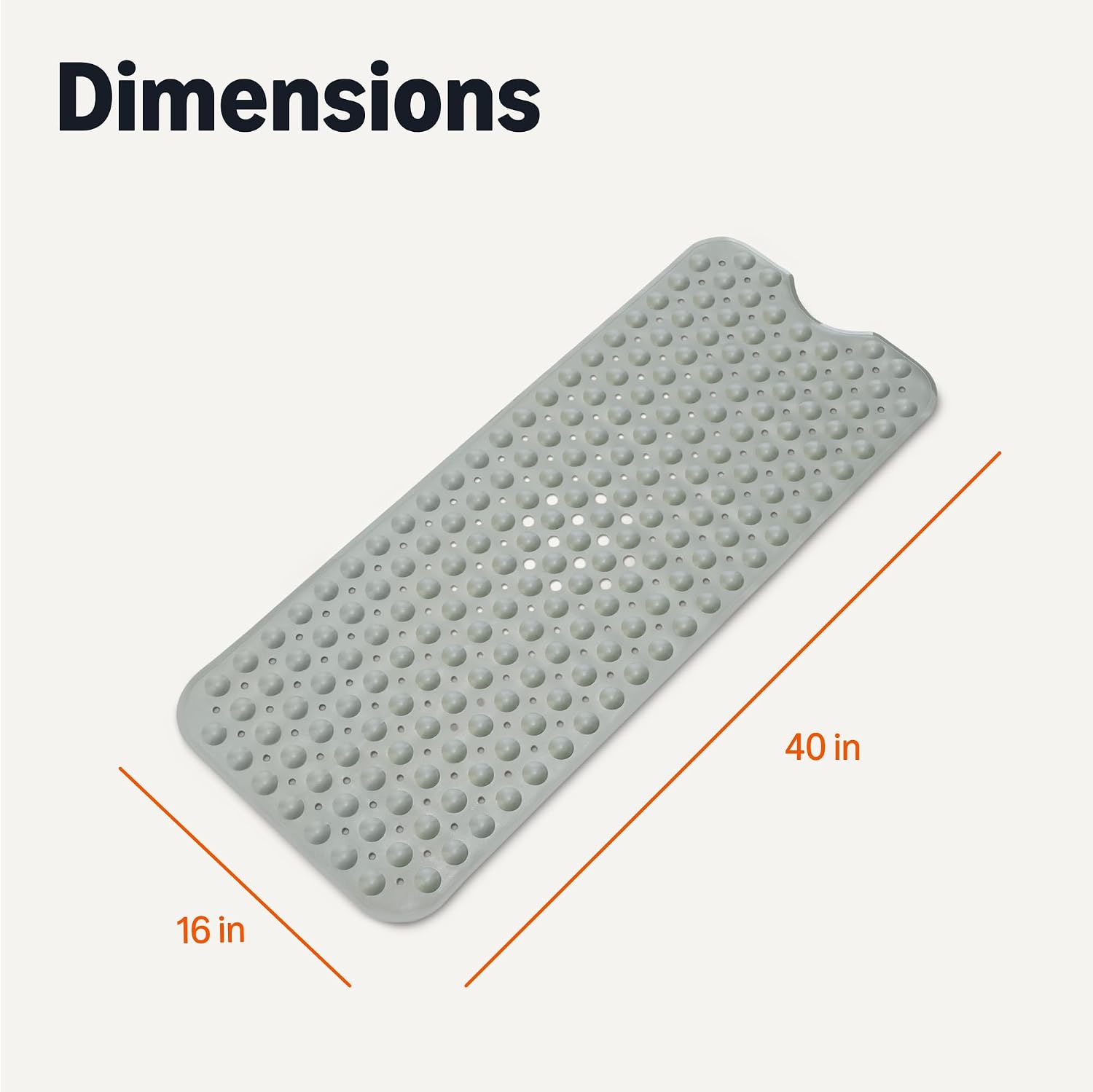 Amazon Basics Non-Slip Bath Mat with Suction Cups for Tub and Shower, Easy to Clean, 40" x 16", Grey