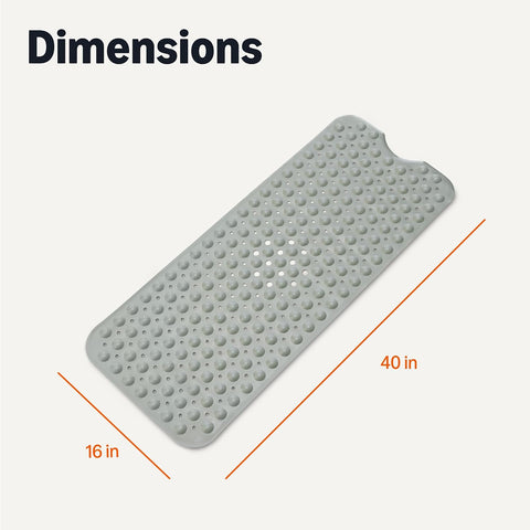 Amazon Basics Non-Slip Bath Mat with Suction Cups for Tub and Shower, Easy to Clean, 40" x 16", Grey
