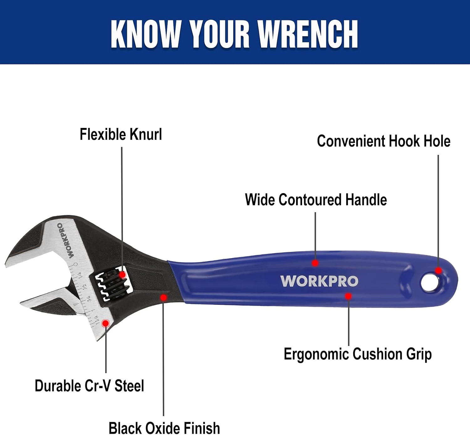 WORKPRO 2-Piece Adjustable Wrench Set, 6-Inch & 10-Inch Wide Jaw Wrenches