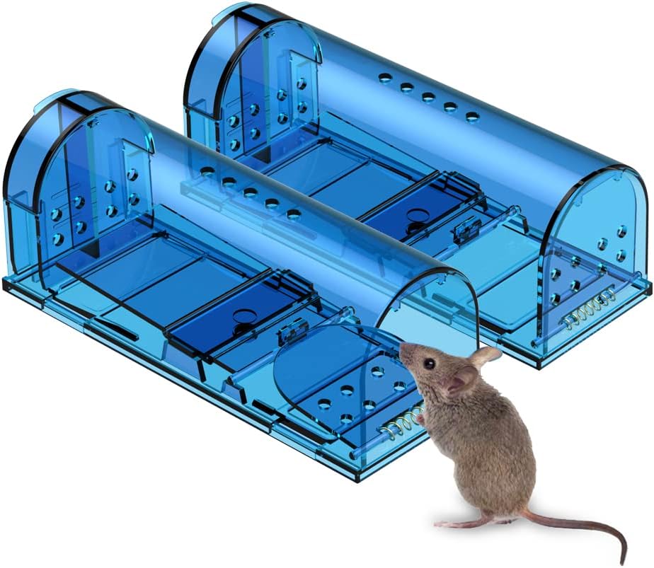 Humane Mouse Trap Reusable! [2-Pack] - Catch and Release No-Kill Rodent Traps for Indoors & Outdoors - Safe for Children & Pets - Reusable Mouse Catcher for Kitchen, Pantry & Garage Blinc (Blue)