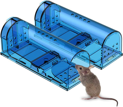 Humane Mouse Trap Reusable! [2-Pack] - Catch and Release No-Kill Rodent Traps for Indoors & Outdoors - Safe for Children & Pets - Reusable Mouse Catcher for Kitchen, Pantry & Garage Blinc (Blue)