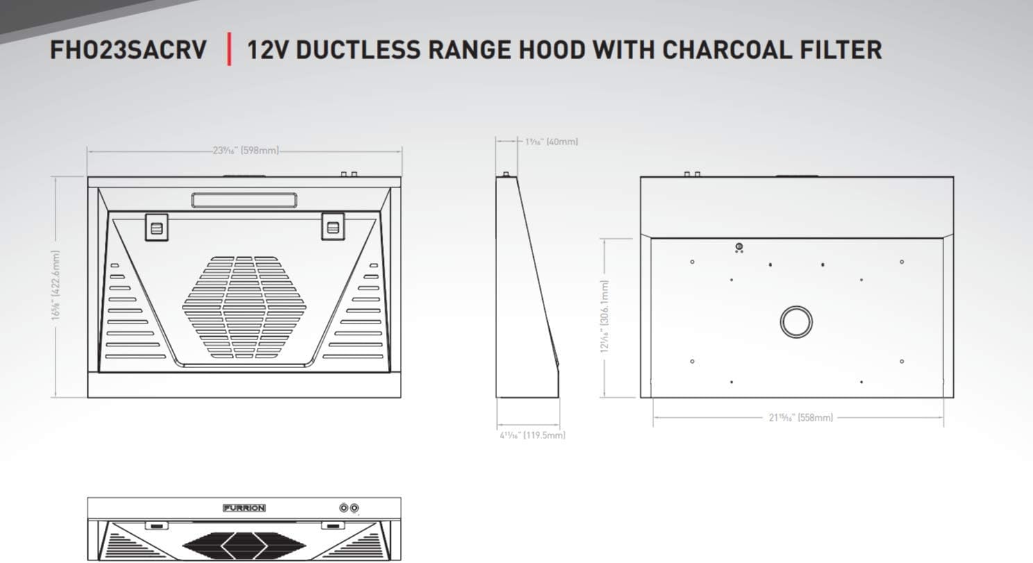 Furrion FHO23SACRV-BL 12V RV Ductless Range Hood.