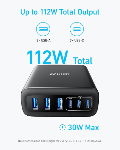 Anker Desktop Charger, Fast Charging USB C Charger with 112W Max 6-Port