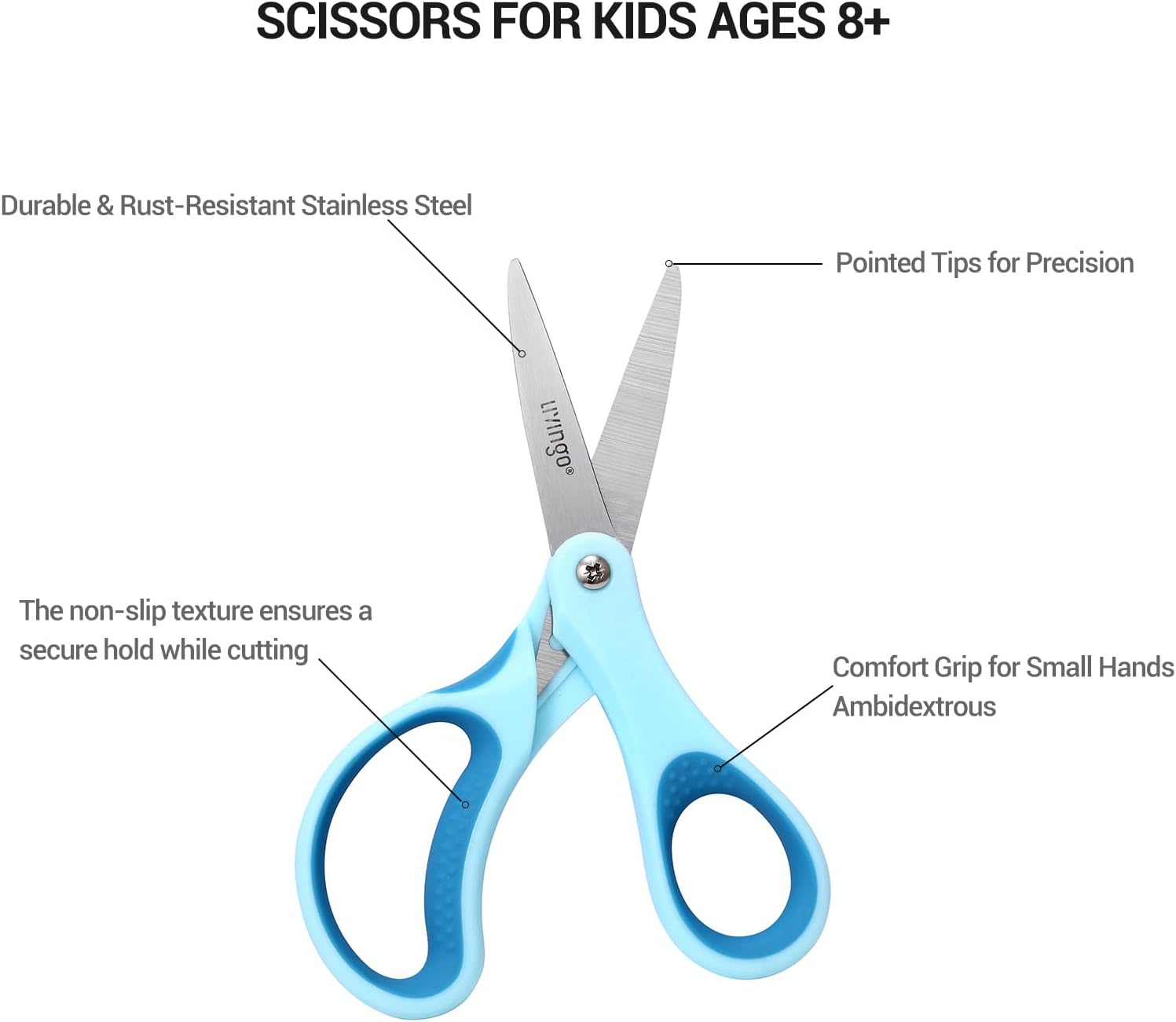 LIVINGO Kids Scissors 6" School Pointed Tip Craft Scissors 3 Pack