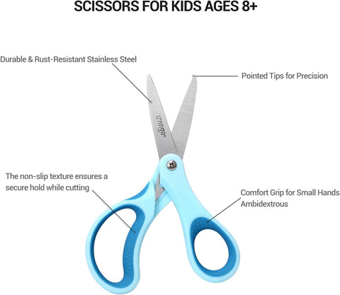LIVINGO Kids Scissors 6" School Pointed Tip Craft Scissors 3 Pack