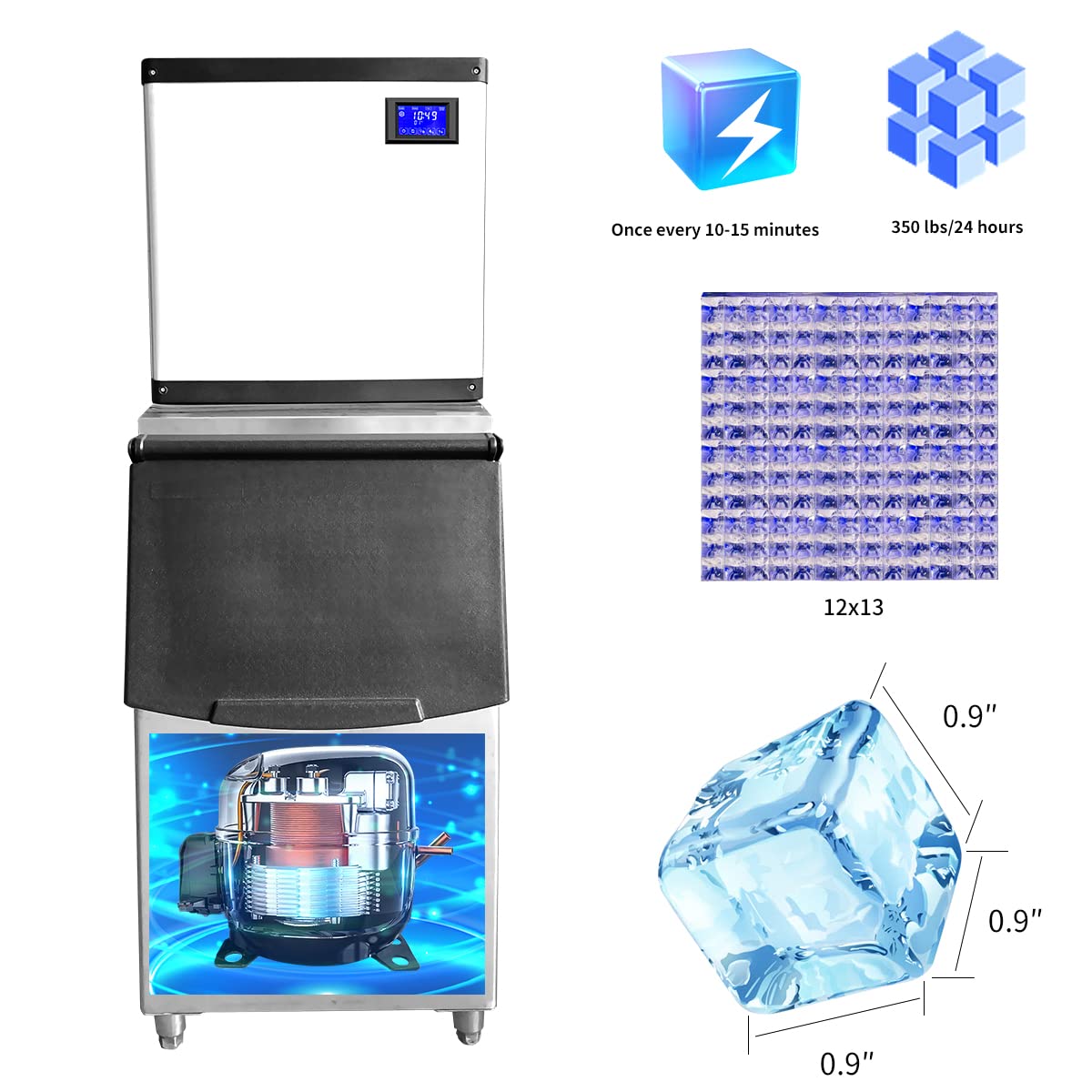 Commercial Ice Maker Machine 700Lbs/24H, 440Lbs Storage Bin, 342 Clear Ice Cubes in 8-15 Mins, Stainless Steel Commercial Ice Machine with Auto Cleaning for Restaurant Bar Cafe Hotel