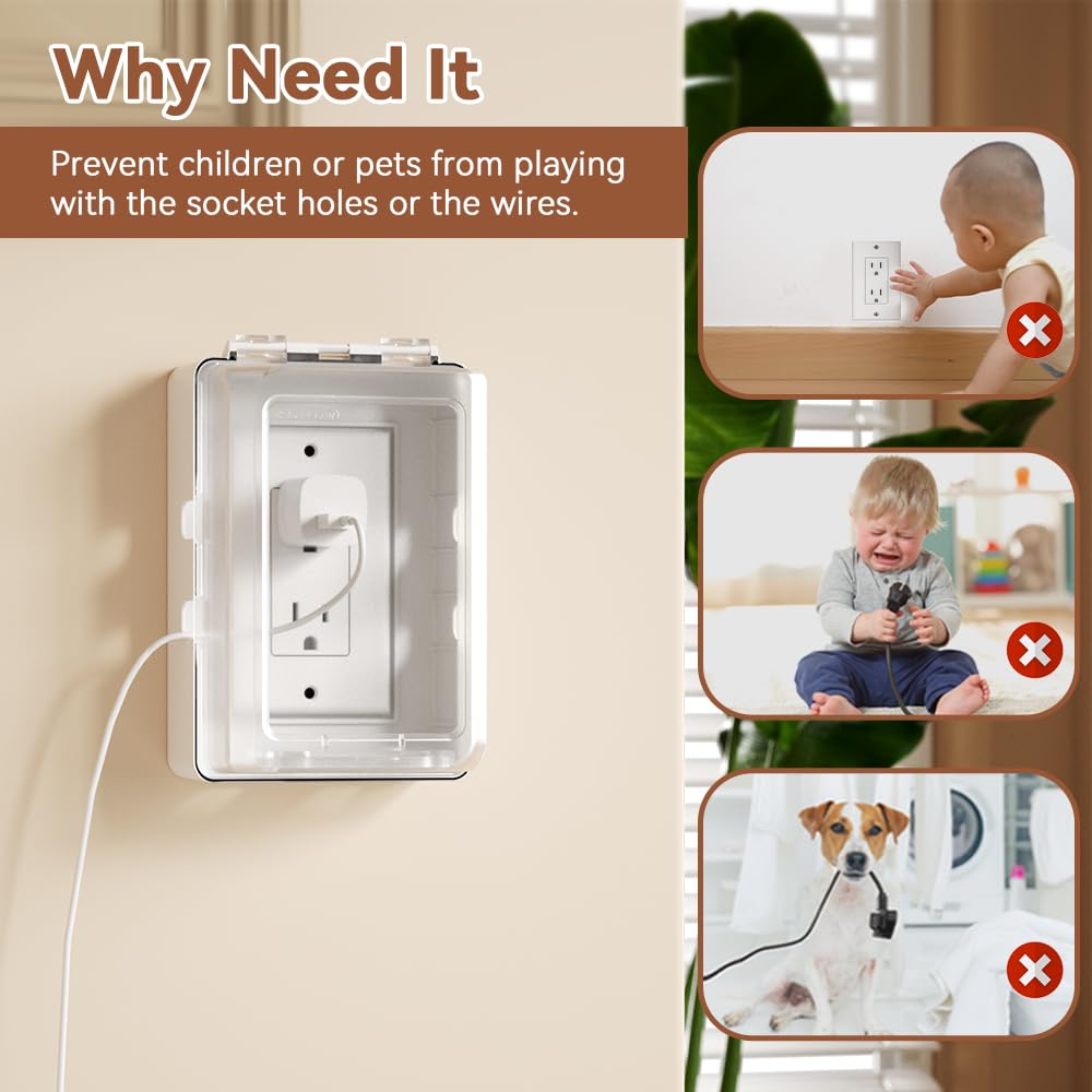 EUDEMON 1 Pack Updated Baby Safety Electrical Outlet Cover Box Childproof Plug Cover - More Space for Large Plugs Easy to Install & Use (Transparent)