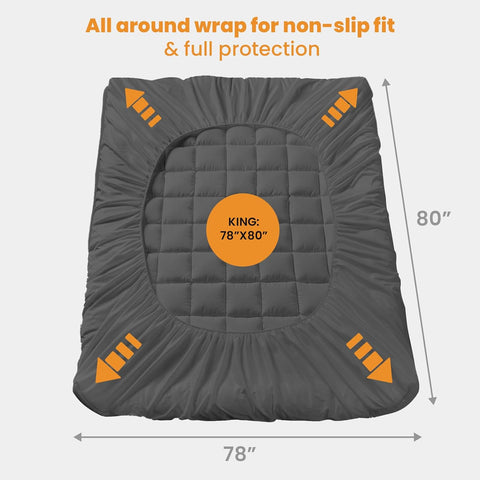 MATBEBY King Size Mattress Pad - Cooling Breathable Mattress Topper, Quilted Fitted Mattress Protector, Pillow Top Mattress Cover with 8-21" Deep Pocket, Machine Washable, Dark Grey, 78x80 Inches