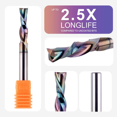 SpeTool 1/4 Inch Shank Downcut Spiral Router Bit 1/4 Inch Cutting Diameter 1 inch Cutting Length with Extra Long Life Coating CNC Router Bits End Mill for Woodwork Mortise Slot