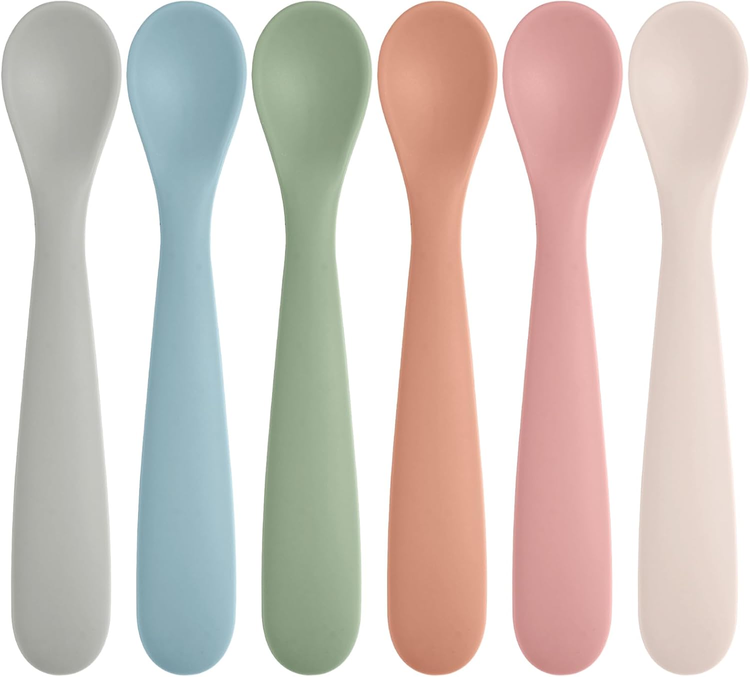 Eascrozn 6 Pack Silicone Baby Spoons Self Feeding 6 Months+, BPA Free