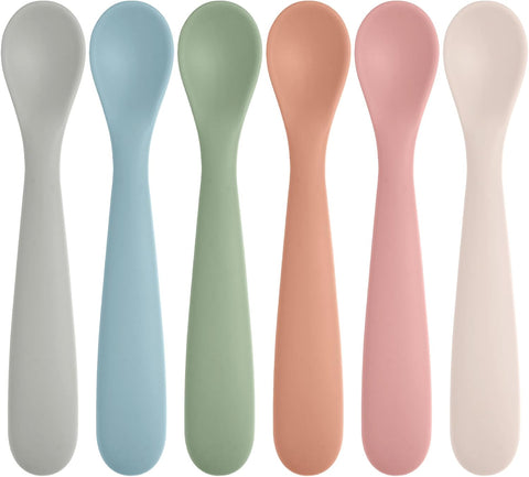 Eascrozn 6 Pack Silicone Baby Spoons Self Feeding 6 Months+, BPA Free