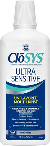CloSYS Ultra Sensitive Mouthwash, 32 Oz, Alcohol Free Mouthwash, Unflavored Mouth Wash, Dye Free, pH Balanced, Helps Soothe Entire Mouth (Pack of 12)