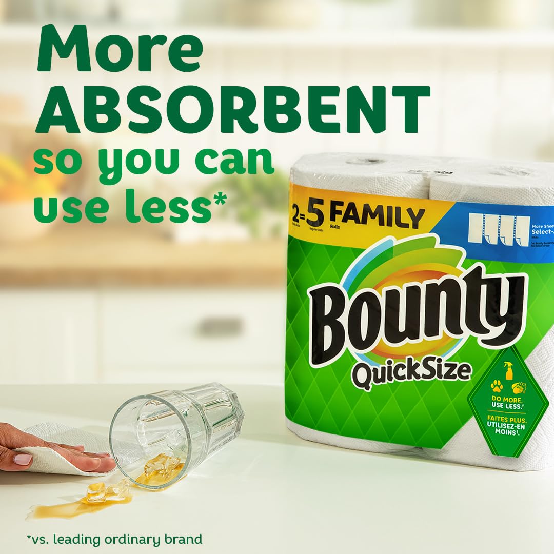 Bounty Quick-Size Paper Towels, White, 12 Family Rolls = 30 Regular Rolls