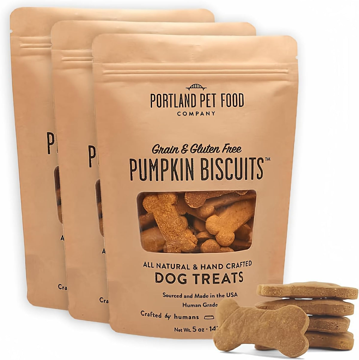 Portland Pet Food Pumpkin Dog Treats, Healthy, Grain-Free Biscuits 3 Pack