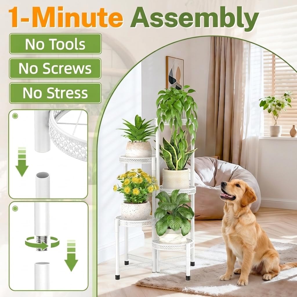 iDavosic.ly Plant Stand Indoor Outdoor, 5 Tier Iron Corner Shelf, White