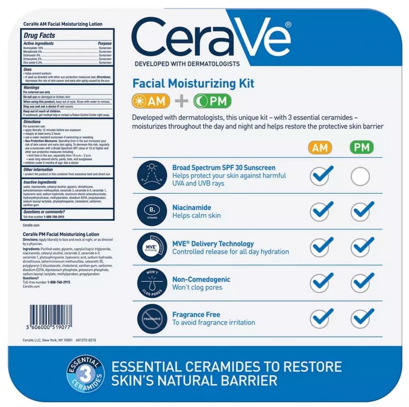 CeraVe Facial Moisturizing Lotion 3oz. AM/PM Bundle