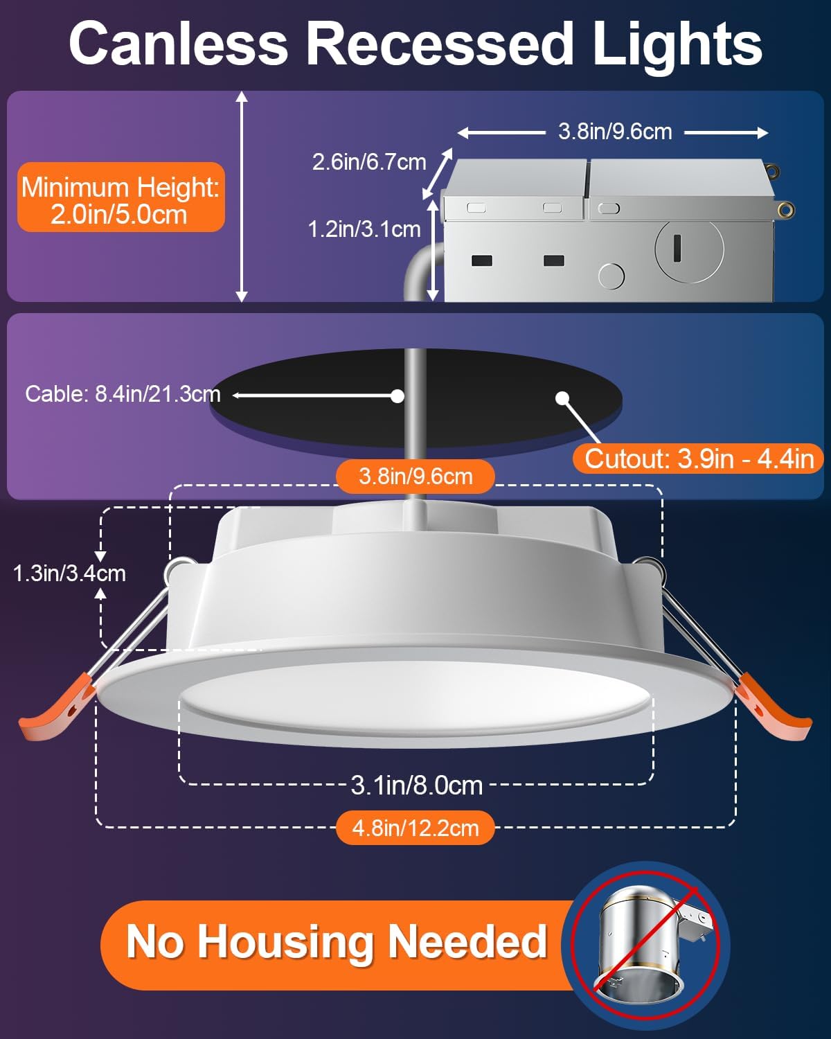 DUSKTEC 4 Inch Smart Recessed Lighting, Bluetooth RGB LED Recessed Light
