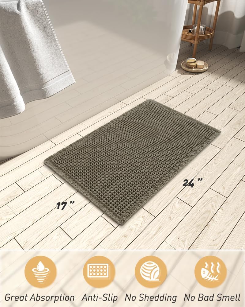 AMOAMI Upgraded Non Slip Absorbent Waffle Bath Mat 17" x 24", Green