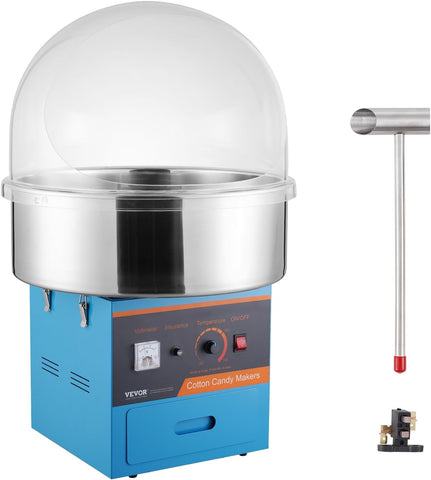 VEVOR Electric Cotton Candy Machine with Cover, 1000W Commercial Floss Maker w/Stainless Steel Bowl, Sugar Scoop and Drawer, Perfect for Home, Carnival, Kids Birthday, Family Party, Blue