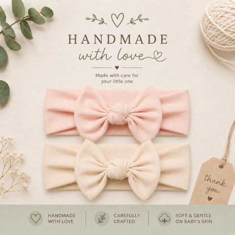 Baby Girl Headbands-Infant,Toddler Cotton Handmade Hairbands with Bows Child Hair Accessories (2, Powder Pink- Light Beige, 3-36 Month)