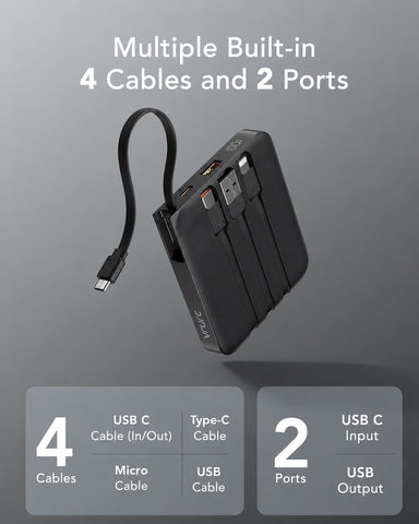 VRURC Portable Charger with Built-in Cables, 10000mAh 22.5W Fast Charging