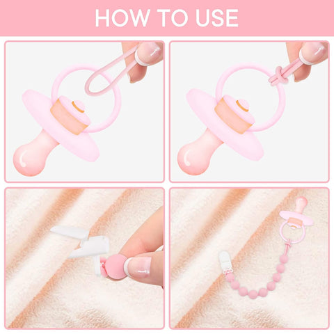 Baby Girl Newborn Essentials, 4 Pack Silicone Pacifier Clips for Girls