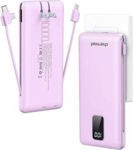 charmast Portable Charger Power Bank Built in Cables,10000mAh Battery Pack