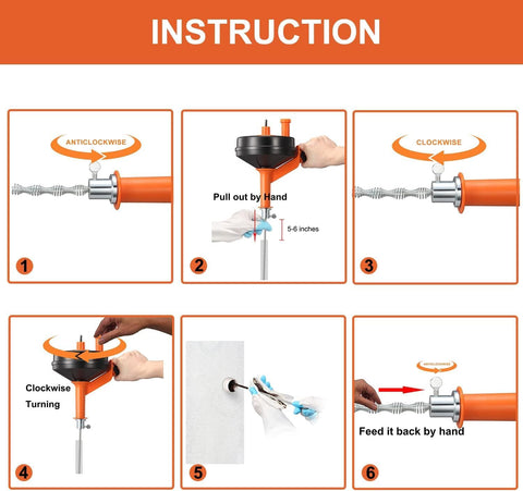Drain Auger, Clog Remover with Drill Adapter, 25 Feet Flexible Plumbing Snake Use Manually or Powered for Kitchen, Bathroom and Shower Sink, Comes with Gloves (orange)