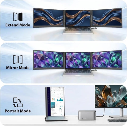 APILDELLA 15.6'' Triple Laptop Screen Extender One Cable Connection, 1080P FHD Laptop Extended Monitor Portable with Speaker, Ultra-Slim Travel Monitor for 13-17.3" Laptops, Work with Mac, Window