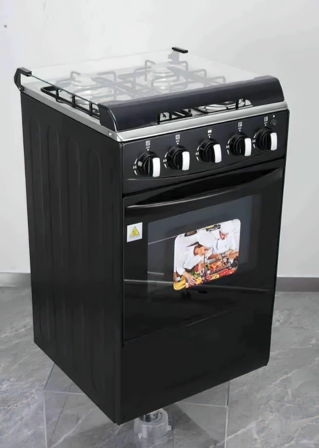 Gas Range with Double-Layer Glass Door, 4 Burners, Cast Iron Rack, 60L Capacity, Dedicated LPG