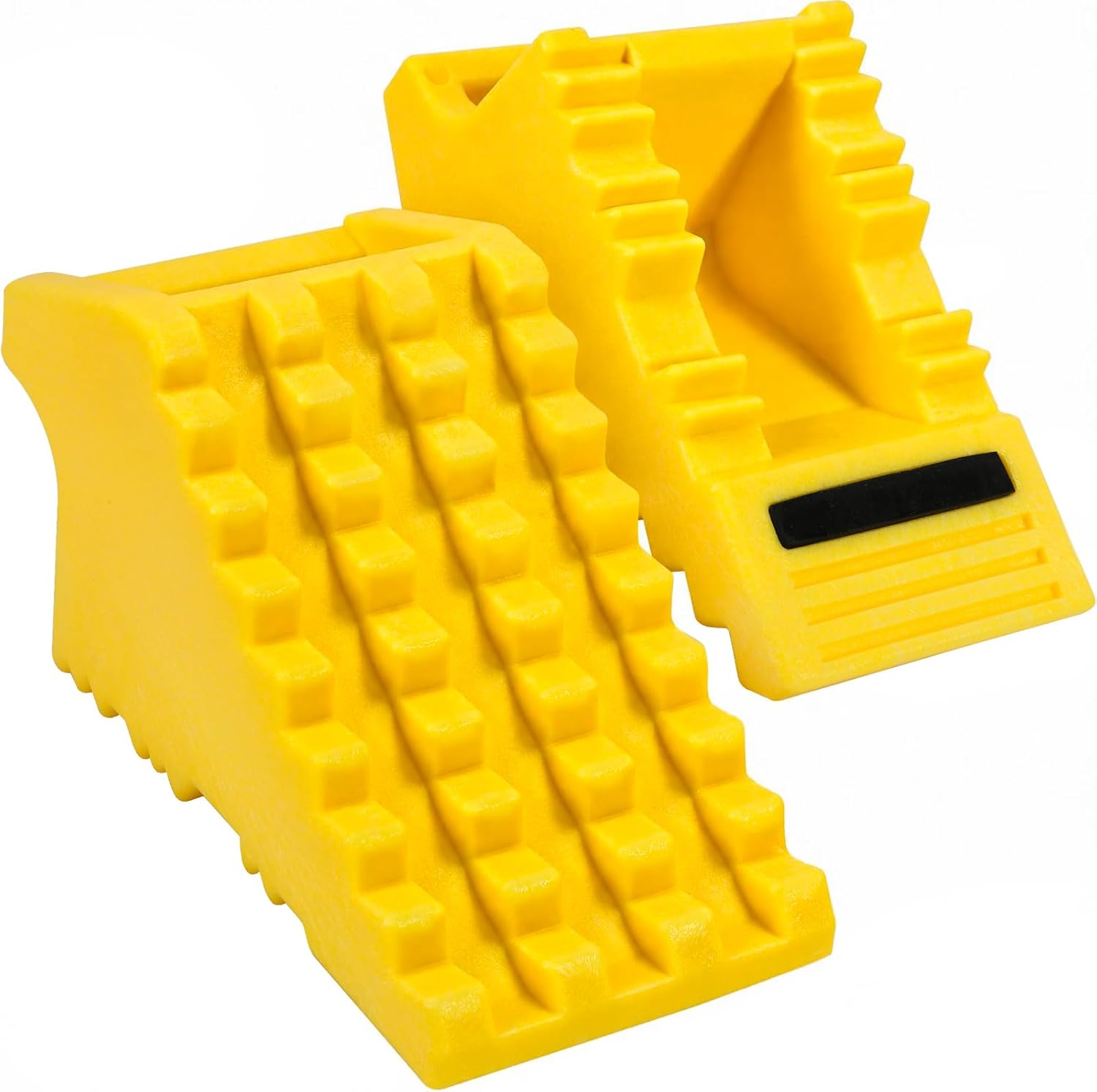 MaxxHaul High Visibility Poly Foam Wheel Chock 2-Pack | 8" x 4" x 4" Lightweight Tire Stop | Slip-Resistant Rubber Base | Built-in Handle | Safety Yellow (50503)