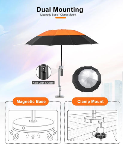 FLYKEY Magnetic Umbrella with Base for HVAC – Portable Sun & Rain Protection Folding Umbrella for Outdoor Work – Ideal for Roof Repairs, Vehicle Maintenance, Stay Cool & Dry