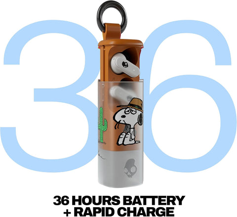 Skullcandy Dime Evo Wireless Earbuds, Bluetooth Headphones, Noise Isolating Fit, Up to 36 Hours Battery, Microphone for iPhone Android, Easy Carry with Clip-Anywhere Case - Peanuts Spike