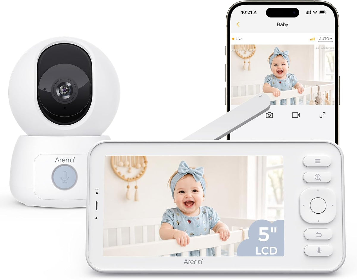 ARENTI Baby Monitor C3 Kit, 3MP WiFi 6 PTZ Camera with 5" Wireless Display