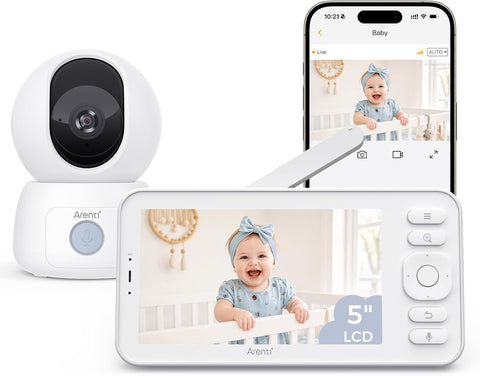 ARENTI Baby Monitor C3 Kit, 3MP WiFi 6 PTZ Camera with 5" Wireless Display