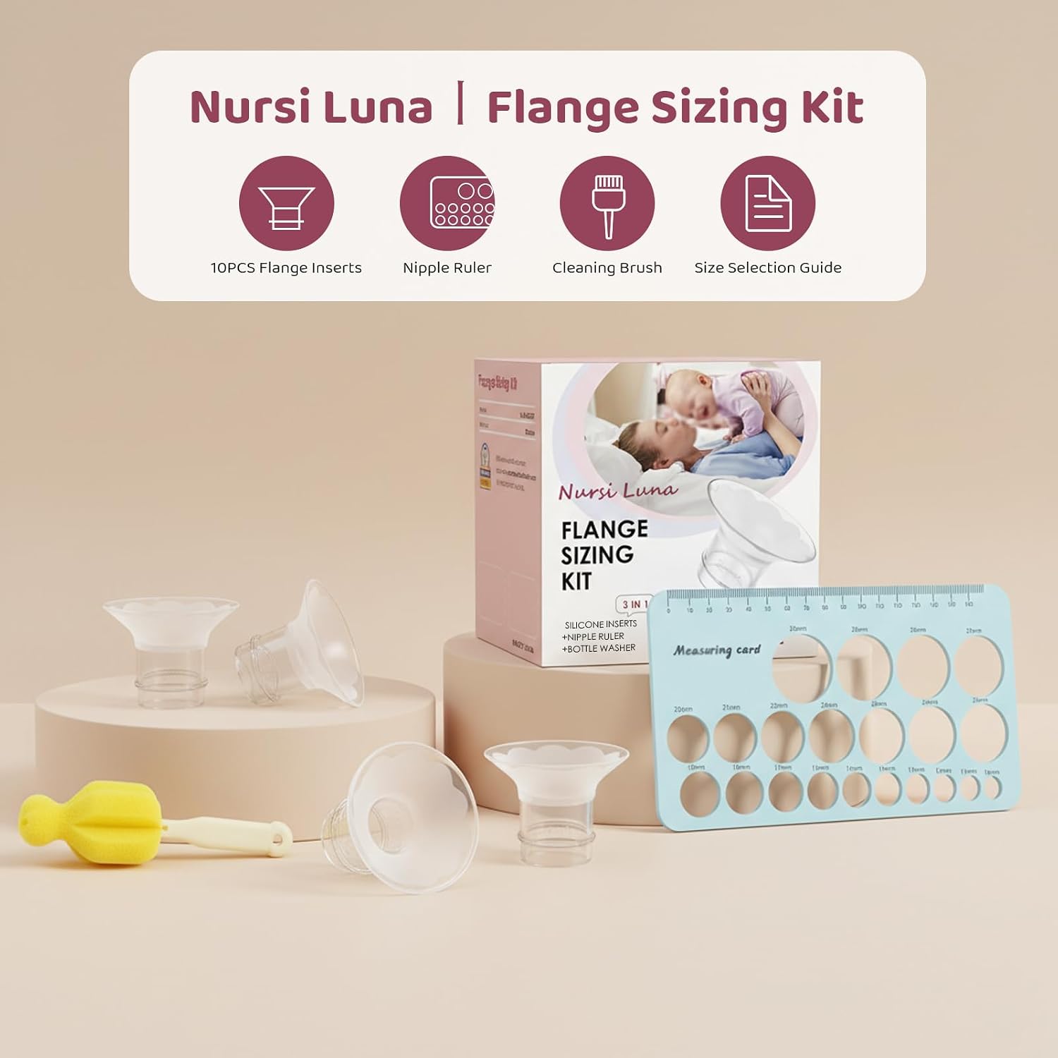 Nursi Luna Flange Sizing Kit for 24mm Breast Pumps, 10PCS