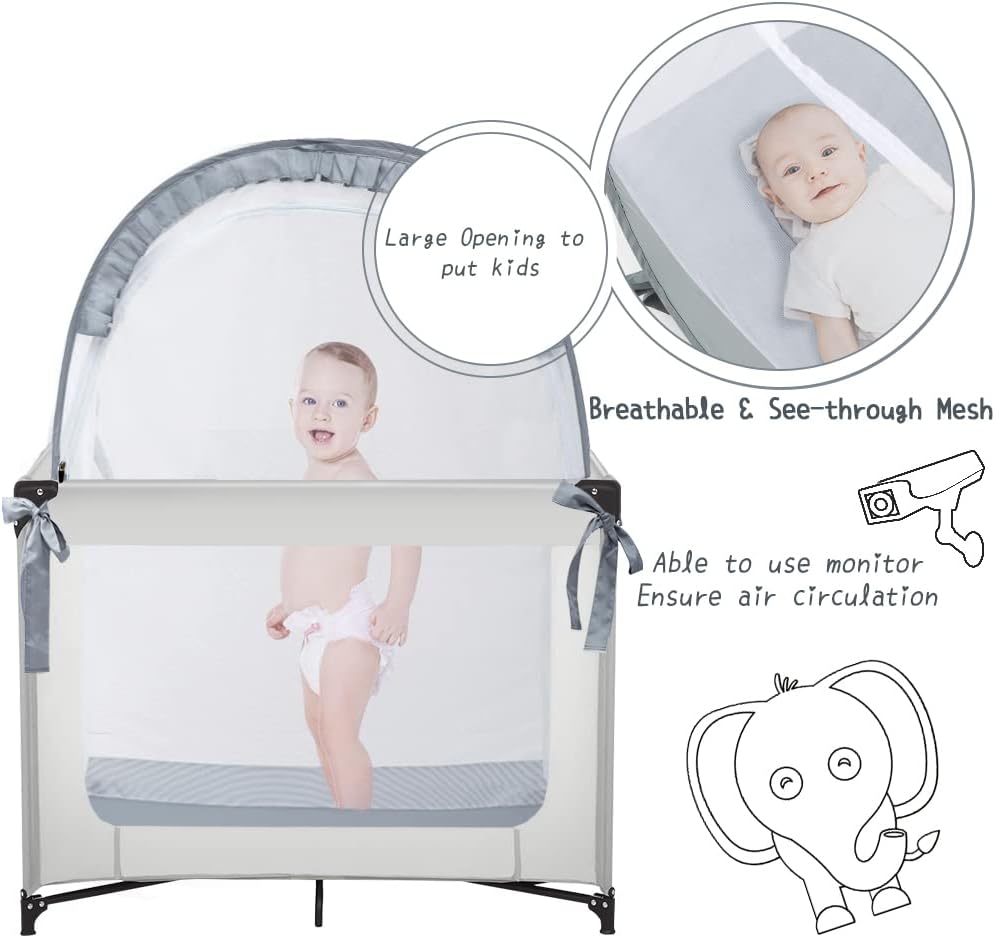 L RUNNZER Pack N Play Tent, Baby Pop Up Crib Tent to Keep Baby in