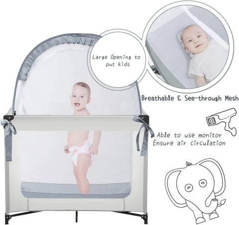 L RUNNZER Pack N Play Tent, Baby Pop Up Crib Tent to Keep Baby in