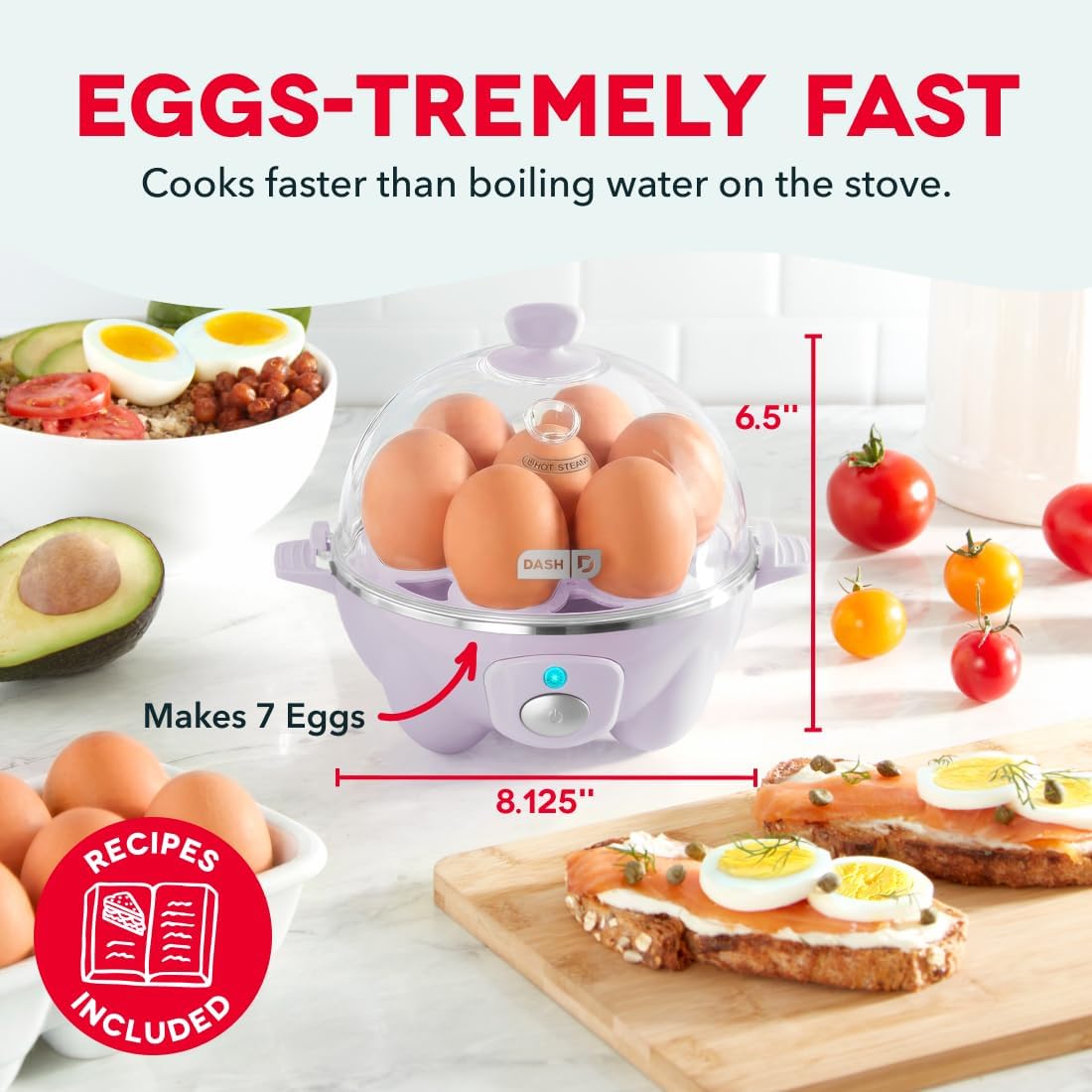 Dash Rapid Egg Cooker, 7 Hard Boiled Eggs, Lavender