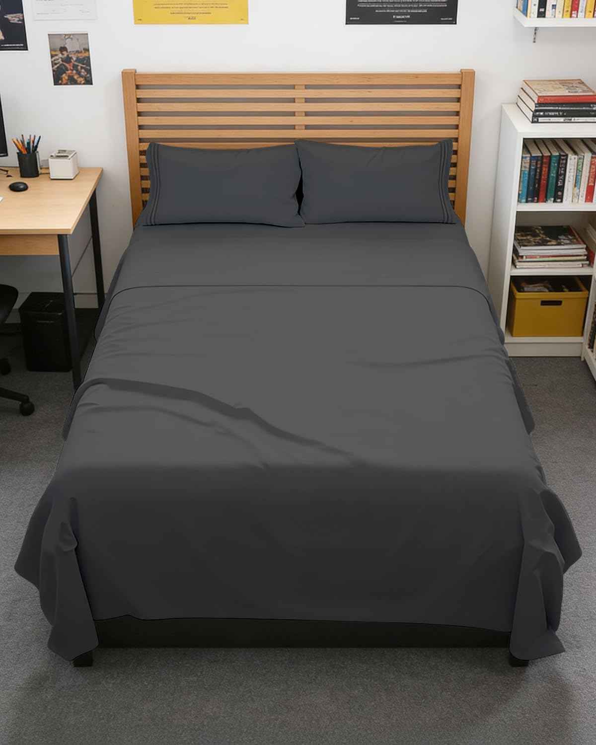 Full XL Sheets - 4 Piece Full XL Sheet Set - Cool & Breathable - Charcoal