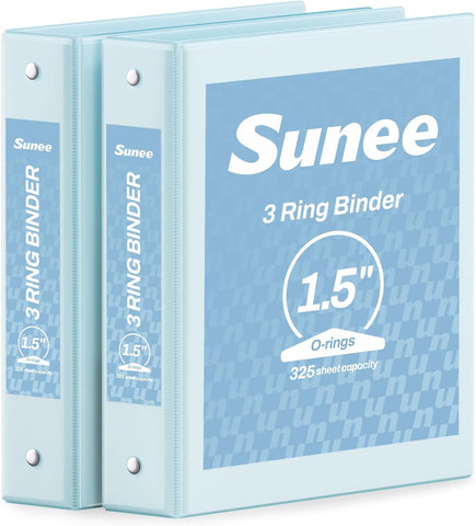 SUNEE 3 Ring Binder 1.5 Inch 2 Pack, Clear View Binder Three Ring PVC-Free (Fit 8.5x11 Inches) for School or Office Supplies, Blue