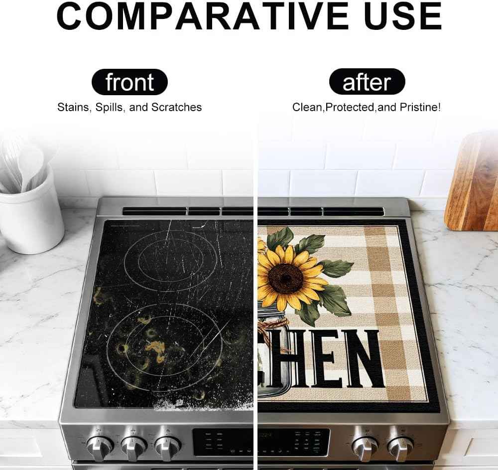 Farmhouse Sunflower Stove Top Cover 28x20 Inch Kitchen Decor Cover