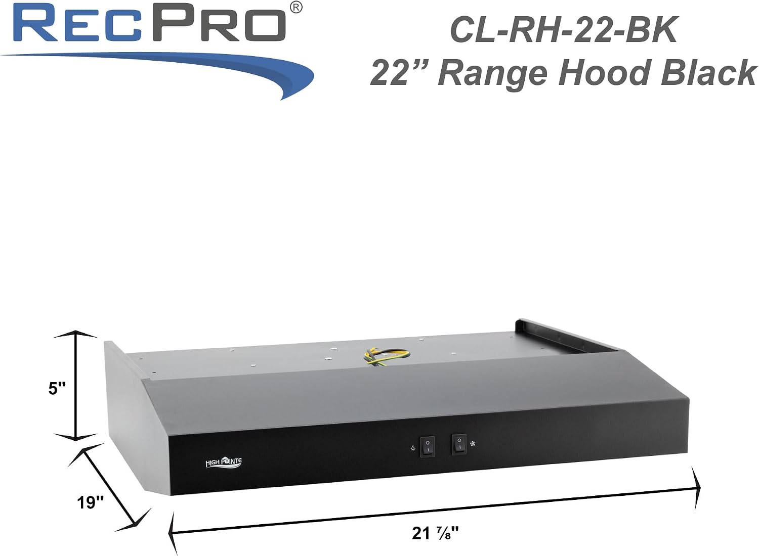High Pointe 12V Range Hood Stainless Steel Black Finish 22"