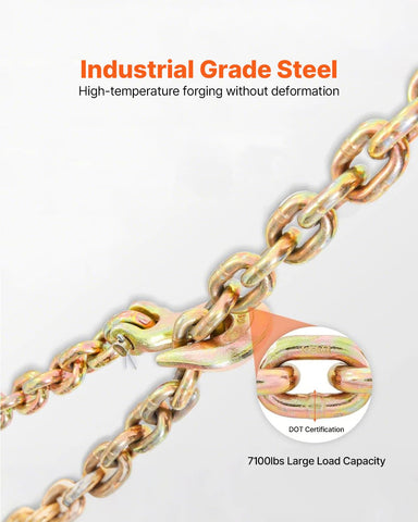 VEVOR 2 Pack Transport Binder Chain, 3/8" x 20' Tow Chain with Grab Hooks