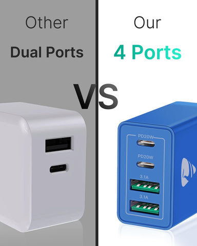 [2-Pack] USB C Wall Charger, 40W Fast USB C Charger Block, 4-Port PD + QC Wall Plug Multiport Type C Charging Block for iPhone 16 15 14 13 12 11 Pro Max XR XS 8 7, Tablets, Cellphones Cube Charger