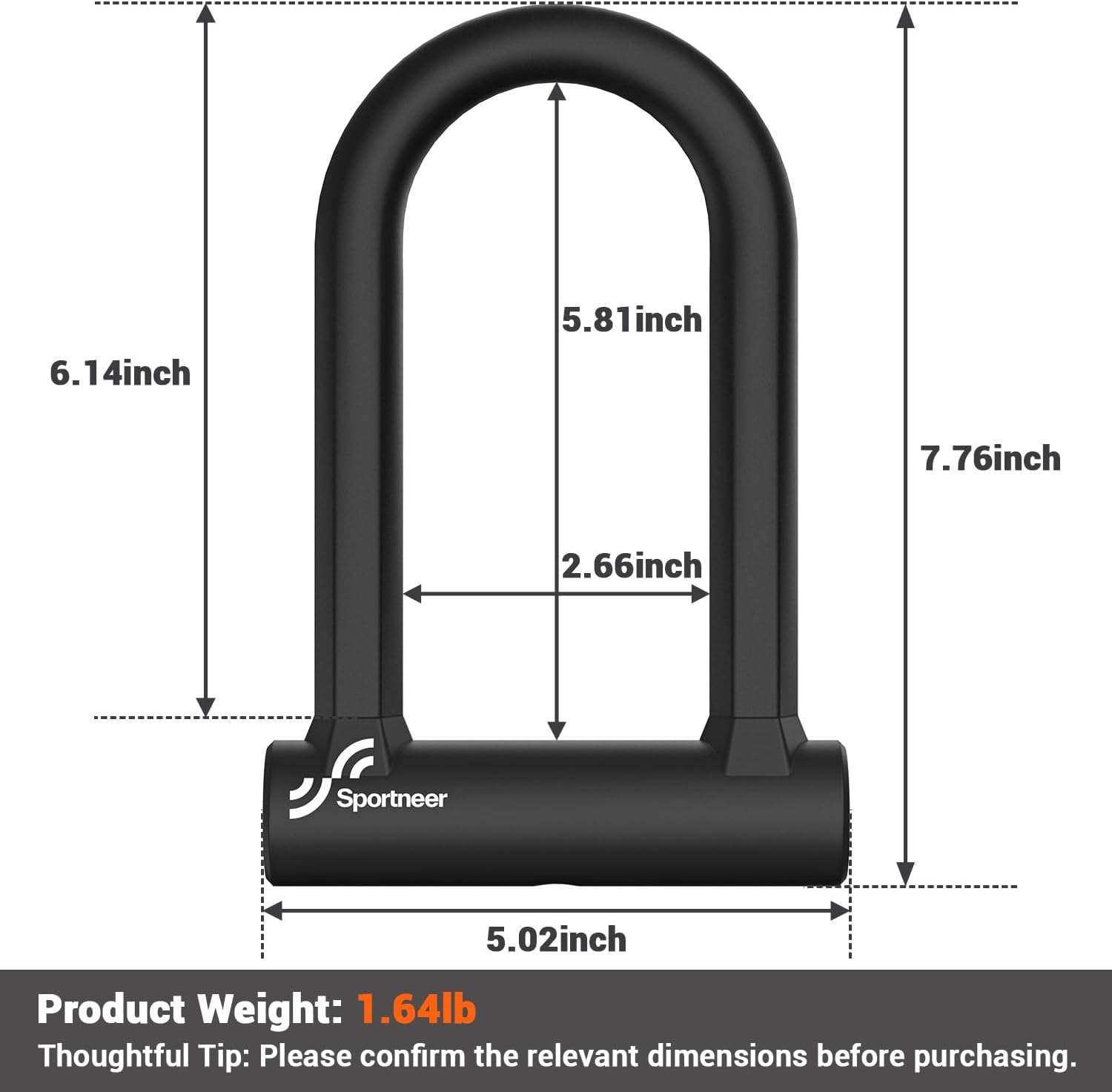 Sportneer Bike Lock: Heavy Duty Anti Theft Bike U Lock with 5ft Security Steel Cable - 17mm Shackle Bicycle U-Locks with 2 Keys & Mounting Bracket for Road Mountain Bike, Size 7.76''x5.02'', 1.64lb