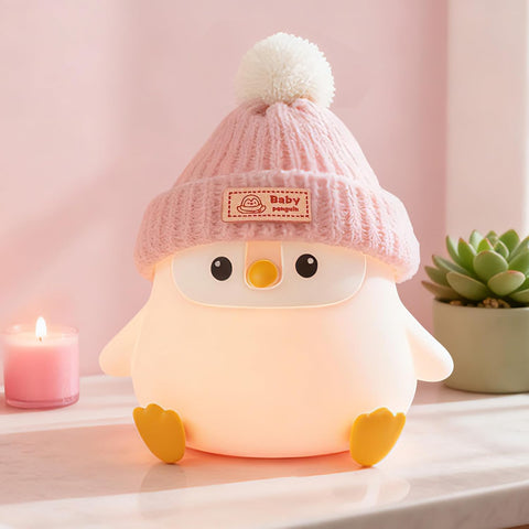 FAMIDUO Penguin Night Light,Cute Pink Penguin Lamp with Hat,Kids Room Decor