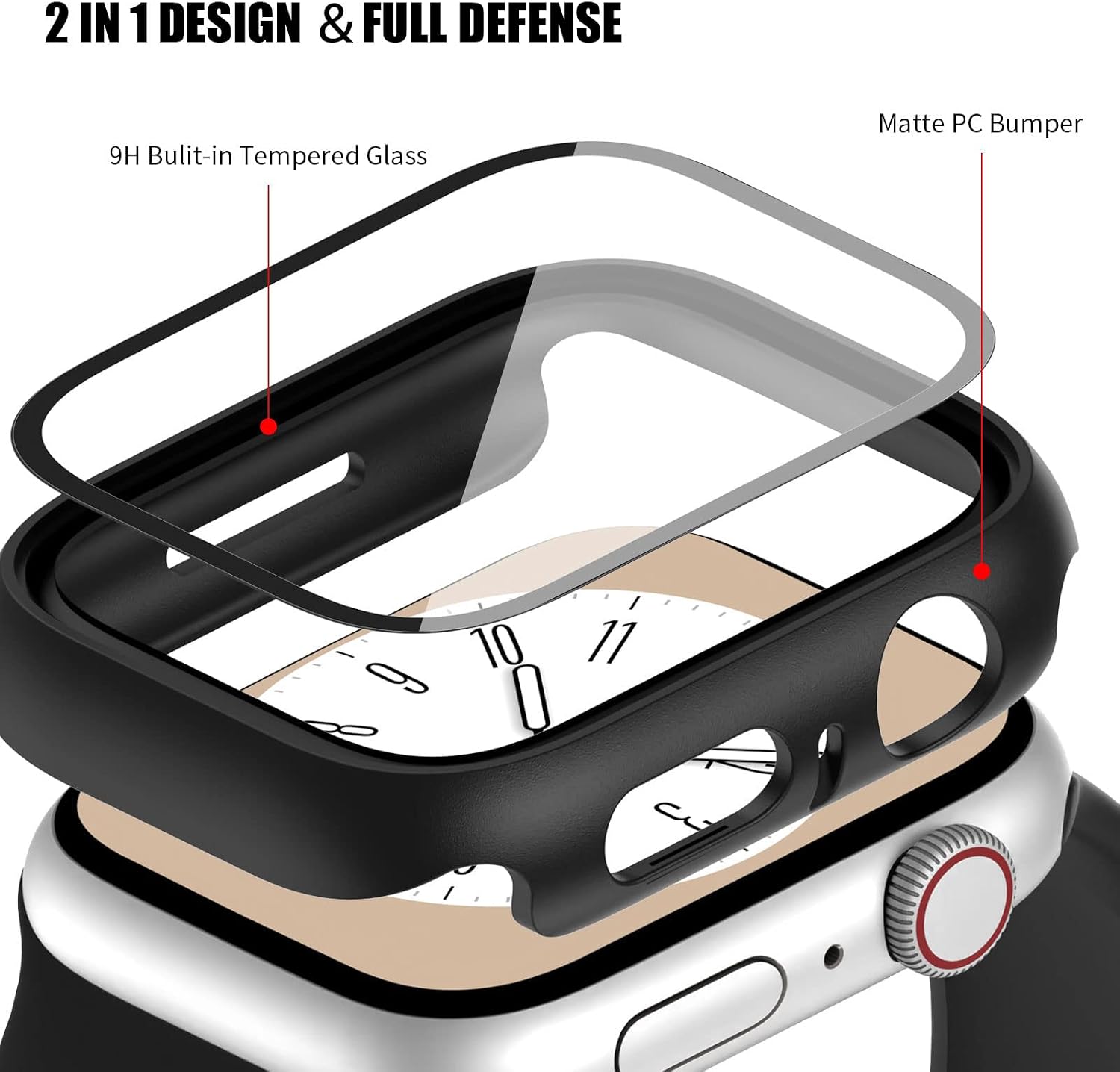 Case with Tempered Glass Screen Protector for Apple Watch Series 9/8/7 45mm