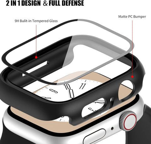 Case with Tempered Glass Screen Protector for Apple Watch Series 9/8/7 45mm